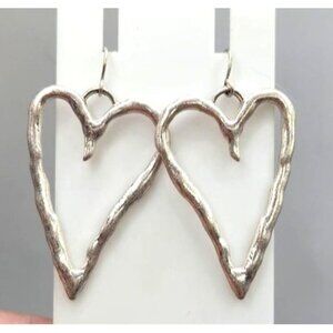 Silver Tone Heart Shaped Dangle Earrings - 2"